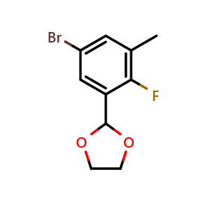 Chemical structure of 2-(5-bromo-2-fluoro-3-methylphenyl)-1,3-dioxolane , CAS 2221812-06-0, AChemBlock Q66959