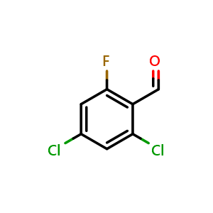 Chemical structure of 2,4-dichloro-6-fluorobenzaldehyde , CAS 681435-09-6, AChemBlock Q66973