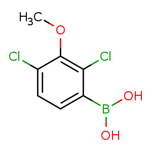 Chemical structure of (2,4-dichloro-3-methoxyphenyl)boronic acid , CAS 944128-90-9, AChemBlock Q66978