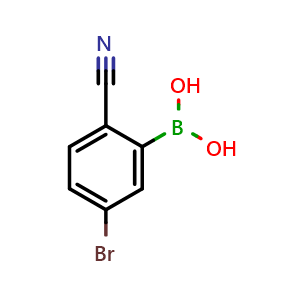 Chemical structure of (5-bromo-2-cyanophenyl)boronic acid , CAS 1032231-30-3, AChemBlock Q66988