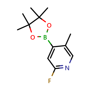 Chemical structure of 2-fluoro-5-methyl-4-(4,4,5,5-tetramethyl-1,3,2-dioxaborolan-2-yl)pyridine , CAS 755027-42-0, AChemBlock Q67021
