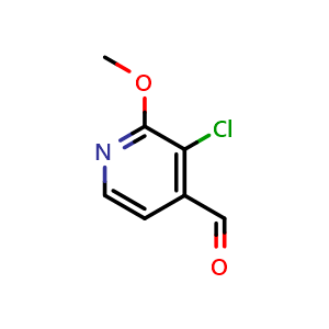 Chemical structure of 3-chloro-2-methoxyisonicotinaldehyde , CAS 885167-89-5, AChemBlock Q67104