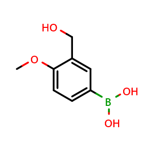 Chemical structure of (3-(hydroxymethyl)-4-methoxyphenyl)boronic acid , CAS 908142-03-0, AChemBlock Q67111