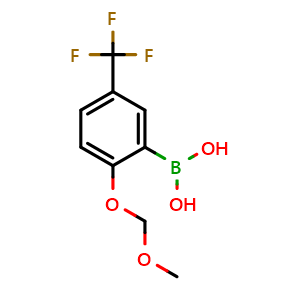Chemical structure of (2-(methoxymethoxy)-5-(trifluoromethyl)phenyl)boronic acid , CAS 1256355-54-0, AChemBlock Q67157