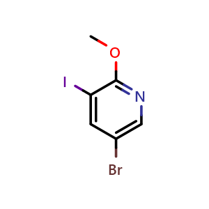 Chemical structure of 5-bromo-3-iodo-2-methoxypyridine , CAS 578007-66-6, AChemBlock Q67165