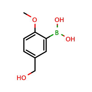 Chemical structure of (5-(hydroxymethyl)-2-methoxyphenyl)boronic acid , CAS 1137339-94-6, AChemBlock Q67188