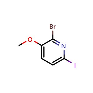 Chemical structure of 2-bromo-6-iodo-3-methoxypyridine , CAS 321535-37-9, AChemBlock Q67215