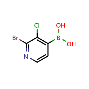 Chemical structure of (2-bromo-3-chloropyridin-4-yl)boronic acid , CAS 1003043-31-9, AChemBlock Q67218