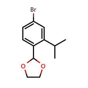 Chemical structure of 2-(4-Bromo-2-isopropylphenyl)-1,3-dioxolane , CAS 2221812-09-3, AChemBlock Q67248