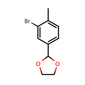 Chemical structure of 2-(3-bromo-4-methylphenyl)-1,3-dioxolane , CAS 124717-60-8, AChemBlock Q67255