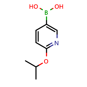 Chemical structure of (6-Isopropoxypyridin-3-yl)boronic acid , CAS 870521-30-5, AChemBlock Q67256