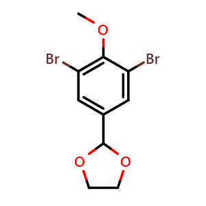Chemical structure of 2-(3,5-Dibromo-4-methoxyphenyl)-1,3-dioxolane , CAS 1629325-66-1, AChemBlock Q67273
