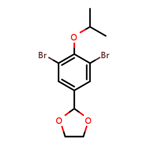 Chemical structure of 2-(3,5-dibromo-4-isopropoxyphenyl)-1,3-dioxolane , CAS 2221812-17-3, AChemBlock Q67274