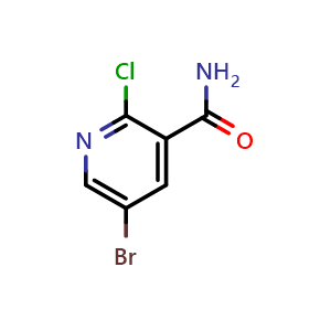 Chemical structure of 5-bromo-2-chloronicotinamide , CAS 75291-85-9, AChemBlock Q67299