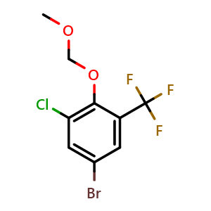 Chemical structure of 5-bromo-1-chloro-2-(methoxymethoxy)-3-(trifluoromethyl)benzene , CAS 2179038-38-9, AChemBlock Q67314