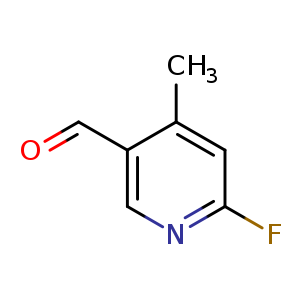 Chemical structure of 6-fluoro-4-methylnicotinaldehyde , CAS 1266253-68-2, AChemBlock Q67340