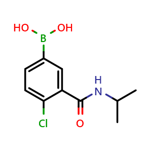 Chemical structure of (4-chloro-3-(isopropylcarbamoyl)phenyl)boronic acid , CAS 871332-74-0, AChemBlock Q67362