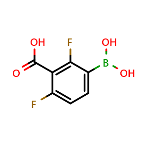 Chemical structure of 3-borono-2,6-difluorobenzoic acid , CAS 1451393-05-7, AChemBlock Q67394