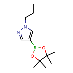 Chemical structure of 1-propyl-4-(4,4,5,5-tetramethyl-1,3,2-dioxaborolan-2-yl)-1H-pyrazole , CAS 827614-69-7, AChemBlock Q67412
