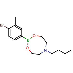 Chemical structure of 2-(4-bromo-3-methylphenyl)-6-butyl-1,3,6,2-dioxazaborocane , CAS 1451391-62-0, AChemBlock Q67439