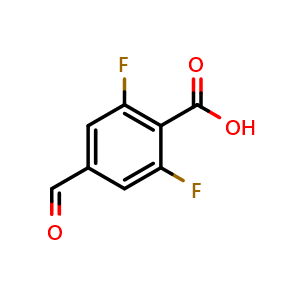 Chemical structure of 2,6-difluoro-4-formylbenzoic acid , CAS 1242070-98-9, AChemBlock Q67448