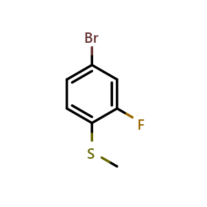 Chemical structure of (4-Bromo-2-fluorophenyl)(methyl)sulfane , CAS 221030-79-1, AChemBlock Q67467