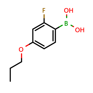 Chemical structure of (2-fluoro-4-propoxyphenyl)boronic acid , CAS 1107603-51-9, AChemBlock Q67471