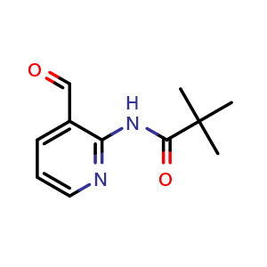 Chemical structure of N-(3-formylpyridin-2-yl)pivalamide , CAS 86847-64-5, AChemBlock Q67504