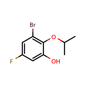 Chemical structure of 3-bromo-5-fluoro-2-isopropoxyphenol , CAS 1026796-58-6, AChemBlock Q67563