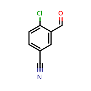 Chemical structure of 4-chloro-3-formylbenzonitrile , CAS 105191-41-1, AChemBlock Q67565