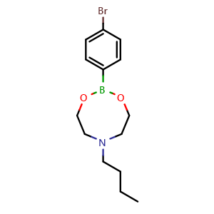Chemical structure of 2-(4-bromophenyl)-6-butyl-1,3,6,2-dioxazaborocane , CAS 1257642-68-4, AChemBlock Q67616