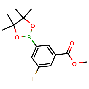 Chemical structure of methyl 3-fluoro-5-(4,4,5,5-tetramethyl-1,3,2-dioxaborolan-2-yl)benzoate , CAS 1016979-31-9, AChemBlock Q67657