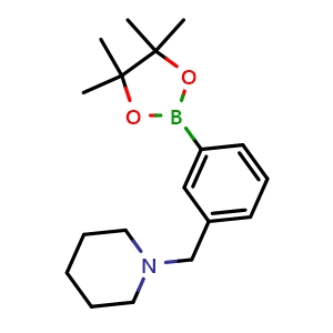 Chemical structure of 1-(3-(4,4,5,5-tetramethyl-1,3,2-dioxaborolan-2-yl)benzyl)piperidine , CAS 859833-21-9, AChemBlock Q67711
