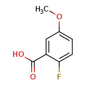 Chemical structure of 2-fluoro-5-methoxybenzoic acid , CAS 367-83-9, AChemBlock Q67721