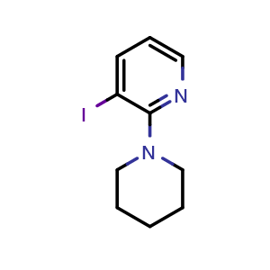 Chemical structure of 3-Iodo-2-(piperidin-1-yl)pyridine , CAS 1086376-23-9, AChemBlock Q67728