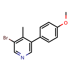 Chemical structure of 3-bromo-5-(4-methoxyphenyl)-4-methylpyridine , CAS 885681-79-8, AChemBlock Q67735