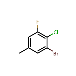 Chemical structure of 1-bromo-2-chloro-3-fluoro-5-methylbenzene , CAS 1000576-14-6, AChemBlock Q67745
