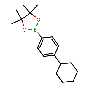 Chemical structure of 2-(4-cyclohexylphenyl)-4,4,5,5-tetramethyl-1,3,2-dioxaborolane , CAS 820223-94-7, AChemBlock Q67748
