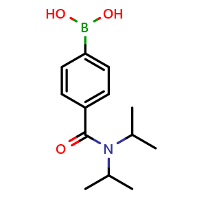 Chemical structure of (4-(diisopropylcarbamoyl)phenyl)boronic acid , CAS 850568-33-1, AChemBlock Q67770