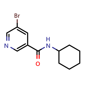 Chemical structure of 5-bromo-N-cyclohexylnicotinamide , CAS 342013-85-8, AChemBlock Q67772