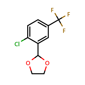 Chemical structure of 2-(2-chloro-5-(trifluoromethyl)phenyl)-1,3-dioxolane , CAS 773102-61-7, AChemBlock Q67795