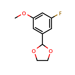 Chemical structure of 2-(3-fluoro-5-methoxyphenyl)-1,3-dioxolane , CAS 2221812-27-5, AChemBlock Q67846