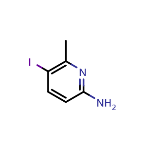 Chemical structure of 5-iodo-6-methylpyridin-2-amine , CAS 75073-11-9, AChemBlock Q67860