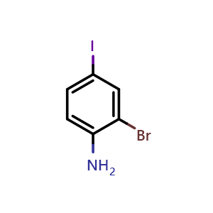Chemical structure of 2-bromo-4-iodoaniline , CAS 29632-73-3, AChemBlock Q67864