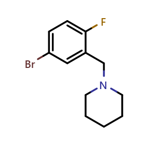 Chemical structure of 1-(5-bromo-2-fluorobenzyl)piperidine , CAS 1345471-85-3, AChemBlock Q67873
