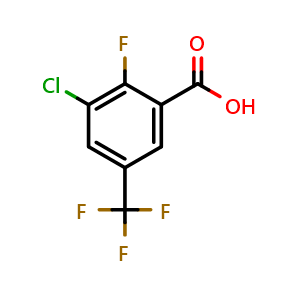 Chemical structure of 3-chloro-2-fluoro-5-(trifluoromethyl)benzoic acid , CAS 129931-45-9, AChemBlock Q67927