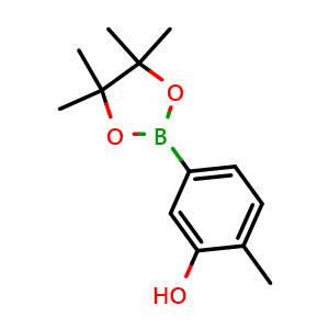 Chemical structure of 2-methyl-5-(4,4,5,5-tetramethyl-1,3,2-dioxaborolan-2-yl)phenol , CAS 331273-58-6, AChemBlock Q67973