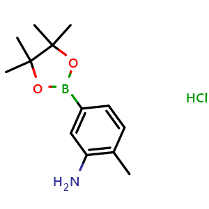 Chemical structure of 2-methyl-5-(4,4,5,5-tetramethyl-1,3,2-dioxaborolan-2-yl)aniline hydrochloride , CAS 850567-52-1, AChemBlock Q67980