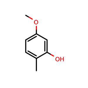 Chemical structure of 5-methoxy-2-methylphenol , CAS 20734-74-1, AChemBlock Q67987