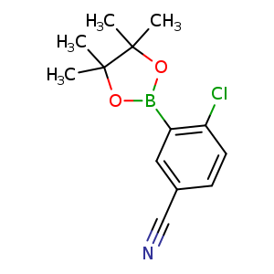 Chemical structure of 4-chloro-3-(4,4,5,5-tetramethyl-1,3,2-dioxaborolan-2-yl)benzonitrile , CAS 863868-30-8, AChemBlock Q68003